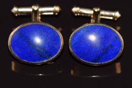 A pair of 9ct gold cufflinks set with lapis lazuli, 12.9g