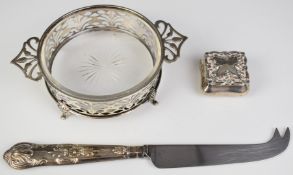 Hallmarked silver and cut glass butter dish, Birmingham 1913, maker's mark rubbed, width 13cm,