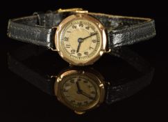 Unnamed 9ct gold ladies wristwatch with blued hands, Arabic numerals, silver chapter ring, gold dial