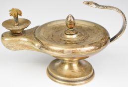 George V hallmarked silver novelty table lighter formed as a Roman oil lamp, Birmingham 1923,