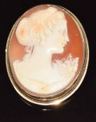 A 14k gold brooch/ pendant set with a cameo, 3 x 3.5cm, 7.6g