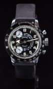 Lucerne Sport gentleman's chronograph wristwatch with black dial and bezel, white sub dials,