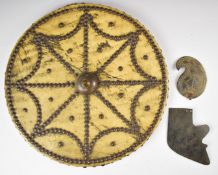 Turkoman / Persian / Indian hide lined shield with brass studwork decoration, diameter 42cm together