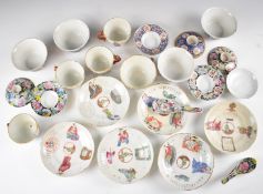 A collection of 19th/20thC Chinese porcelain teaware including famille noir tea bowls, five cups and
