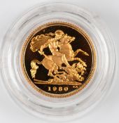 1980 Elizabeth II second head proof gold half sovereign, in Royal Mint case with certificate