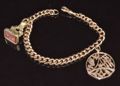 A section of 9ct gold watch chain, 9ct gold Masonic pendant by Toye & Co and intaglio seal depicting