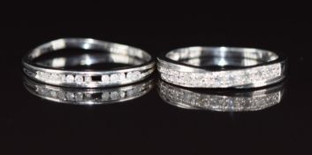 Two 9ct white gold rings set with diamonds (one has a diamond missing), 2.7g, size L & P
