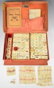 Chinese Mah Jong set with bone and bamboo counters, rule book and letter dated 1942