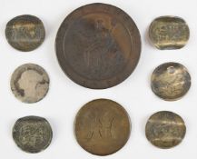 1797 George III cartwheel two pence, NVF, together with some silver 'love tokens' of similar period