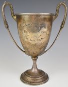 George V hallmarked silver twin handled trophy cup relating to the Swindon Athletic Club,