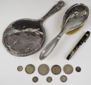 George V hallmarked silver dressing table mirror, Birmingham 1911, maker's mark rubbed, similar