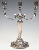 Finnish silver three branch candelabra with Art Deco style decoration, silver marks for 1951,
