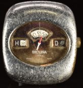 Sicura (Breitling interest) gentleman's digital jump hour wristwatch with date aperture, red and