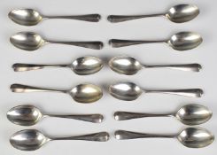 Set of twelve Victorian hallmarked silver Hanoverian rat tail pattern tea or coffee spoons,