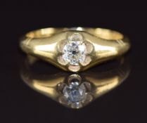 Victorian 18ct gold ring set with an old cut diamond of approximately 0.42ct, Birmingham 1844, 4g,