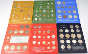 Six United Nations FAO Money Food For All coin sets comprising 1, 1A, 2, 2A, 3 and 4, together