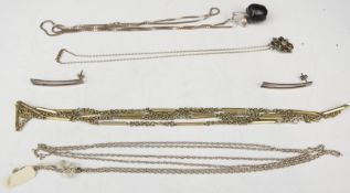 A pair of silver Gucci earrings, silver chains, Austro-Hungarian pendant and white metal chain/