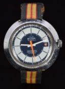 Buler gentleman's automatic wristwatch with date aperture, white hands and hour markers, blue and