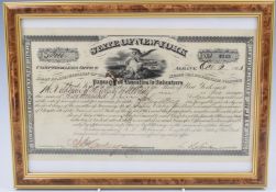 American Civil War interest $2,000 framed State of New York Controller's Revenue Bond dated