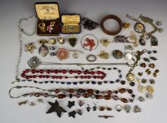 A collection of jewellery including silver earrings, Sarah Coventry brooch, Exquisite necklace,
