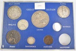 Edward VII Great Britain year type nine coin set for 1902, includes crown down to farthing, in