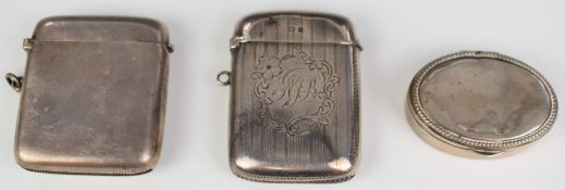 Two hallmarked silver vesta cases, Birmingham 1906, maker John Rose, the other Birmingham 1905,