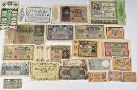 Collection of German banknotes and tokens including inflationary examples