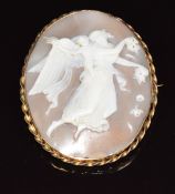 Victorian 9ct gold brooch set with a cameo depicting an angel and cherub, 16.1g, 4.2 x 5.2cm