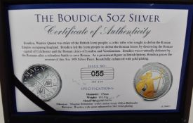 5oz silver and gilt Boudica coin, with certificate, in original case