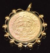 An 1898 gold 1 pond coin in 9ct gold pendant mount, 10.4g