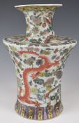 Chinese famille verte floral vase with dragon decoration, with seal mark to base, height 30cm