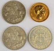 Two 1935 George V 'rocking horse' crowns, together with a George VI Coronation crown and a gilt