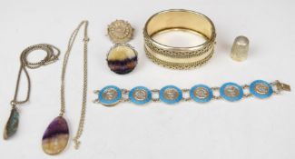 Victorian bangle marked S & S Std, WBs silver brooch set with Blue John, Victorian silver brooch,