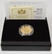 2021 United States of America proof gold ¼oz $10 Eagle coin, in case with United States Mint and