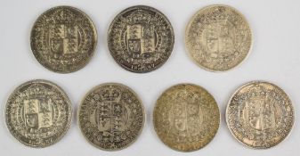 Seven Queen Victoria jubilee head half crowns, most VF, approximately 98g