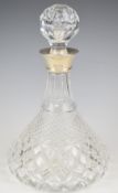 Elizabeth II hallmarked silver mounted cut glass ship's decanter, Birmingham 1978, maker C J