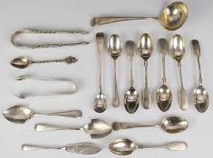 Georgian and later hallmarked silver cutlery including set of six fiddle pattern teaspoons, London