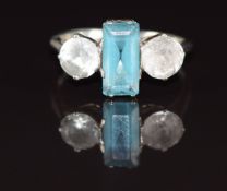 A 9ct white gold ring set with paste and white sapphires, 2g, size K