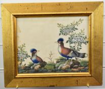 Chinese 19thC watercolour on silk of two birds, 19 x 24cm