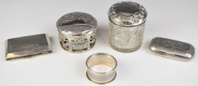 Hallmarked silver items comprising two early 20thC cigarette cases, one Birmingham 1902 the other