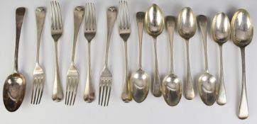 Edward VII and George V part canteen of Hanoverian pattern cutlery, comprising two table spoons, six