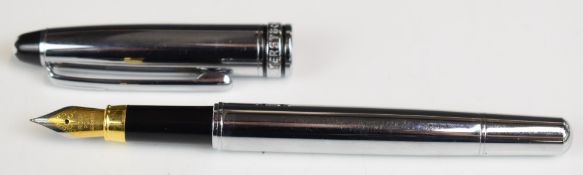 Montblanc Meisterstuck fountain pen with chrome body and fittings and iridium point nib.