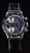 Lucerne Sport gentleman's world time chronograph wristwatch with blue dial and bezel, silver sub