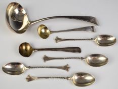 Georgian and later hallmarked silver cutlery comprising ladle, London 1803, maker Peter, Ann &