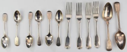 Georgian and later Fiddle pattern hallmarked silver cutlery comprising four dessert forks, two