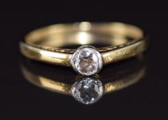 A 9ct gold ring set with an old cut diamond of approximately 0.1ct, 1.3g, size F
