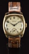 Roamer 9ct gold gentleman's wristwatch with subsidiary seconds dial, blued Breguet hands, black