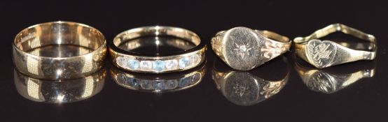 A 9ct gold ring set with spinel and cubic zirconia and three other 9ct gold rings, 5.3g