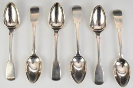 Set of six William IV hallmarked silver Fiddle pattern dessert spoons, London 1832, maker William