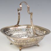 Asprey George V hallmarked silver basket with pierced decoration and gadrooned edge, Sheffield 1913,